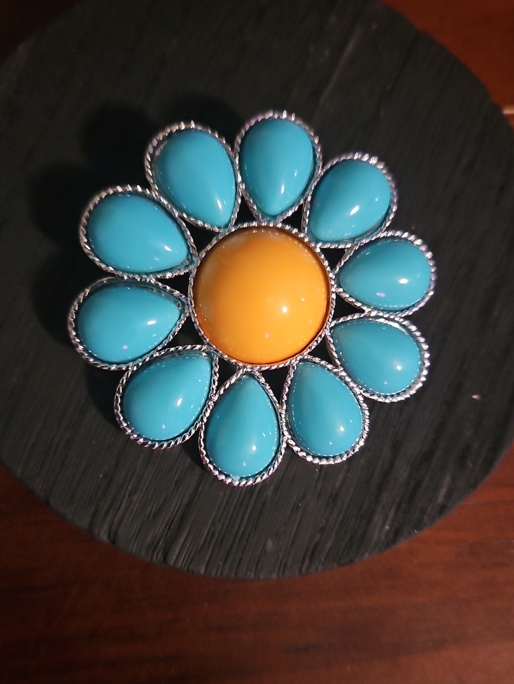 Turquoise & Yellow Flower Statement Brooch - Women Jewelry